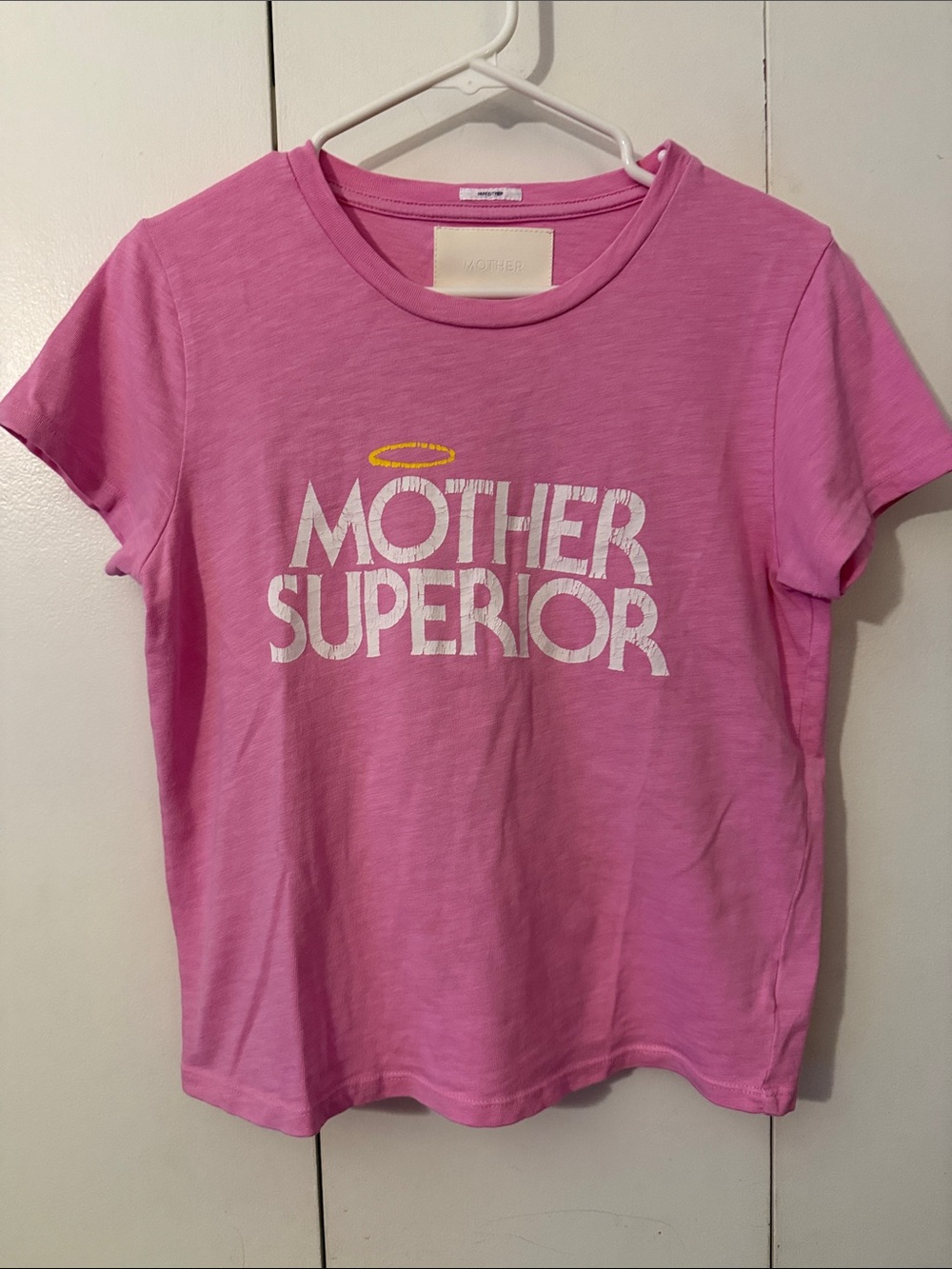 MOTHER Pink 'Mother Superior' Graphic Tee with Yellow Halo